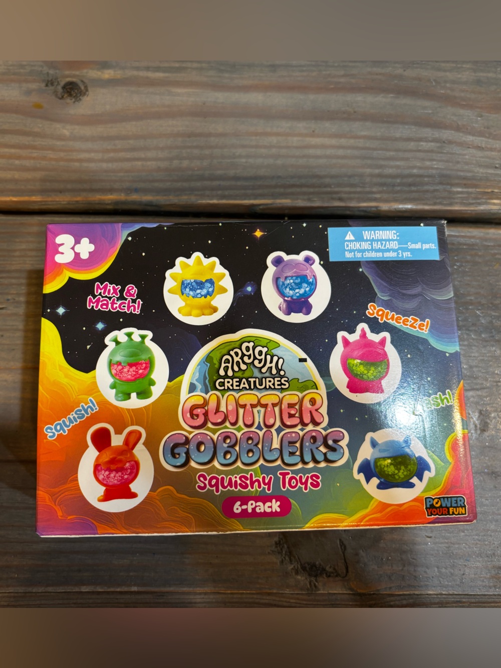 Arggh! creatures Glitter Gobblers Squishy toys 6 pack